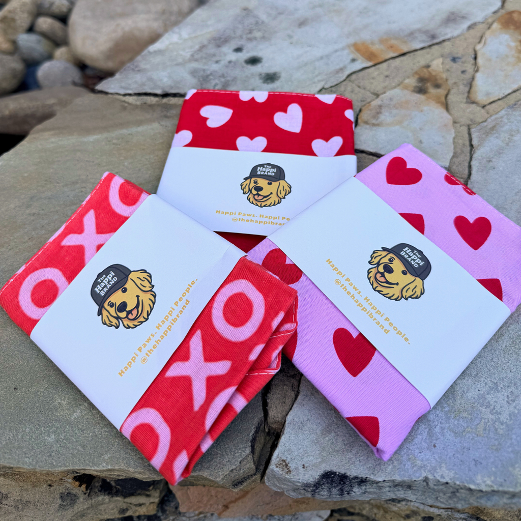 Bandana - Red with White Hearts