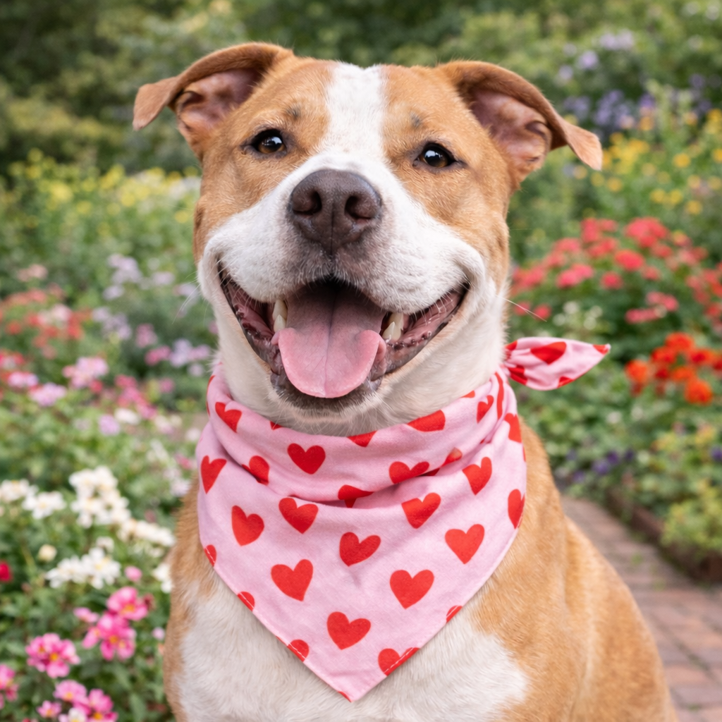 Bandana - Pink with Red Hearts