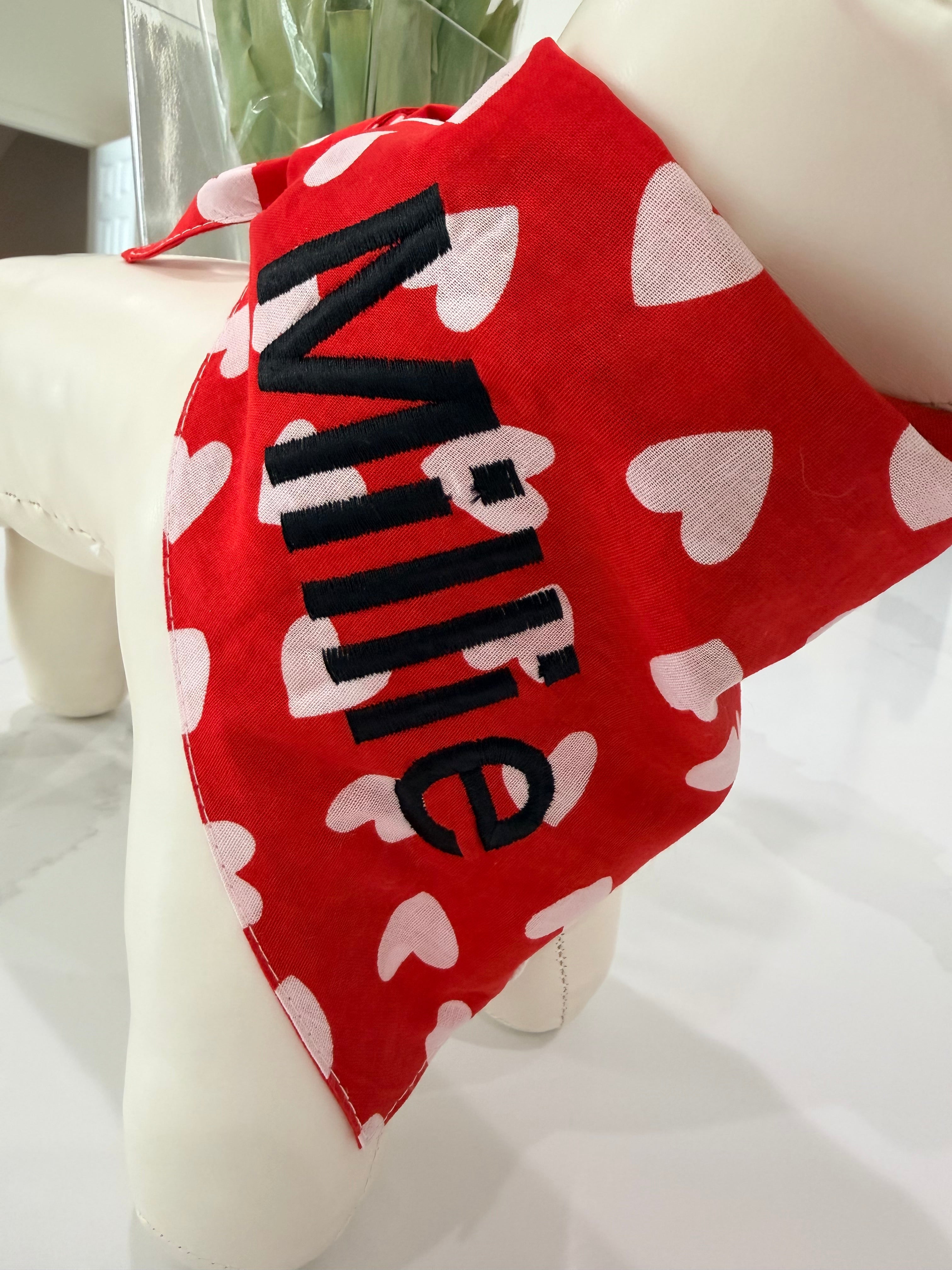 Bandana - Red with White Hearts