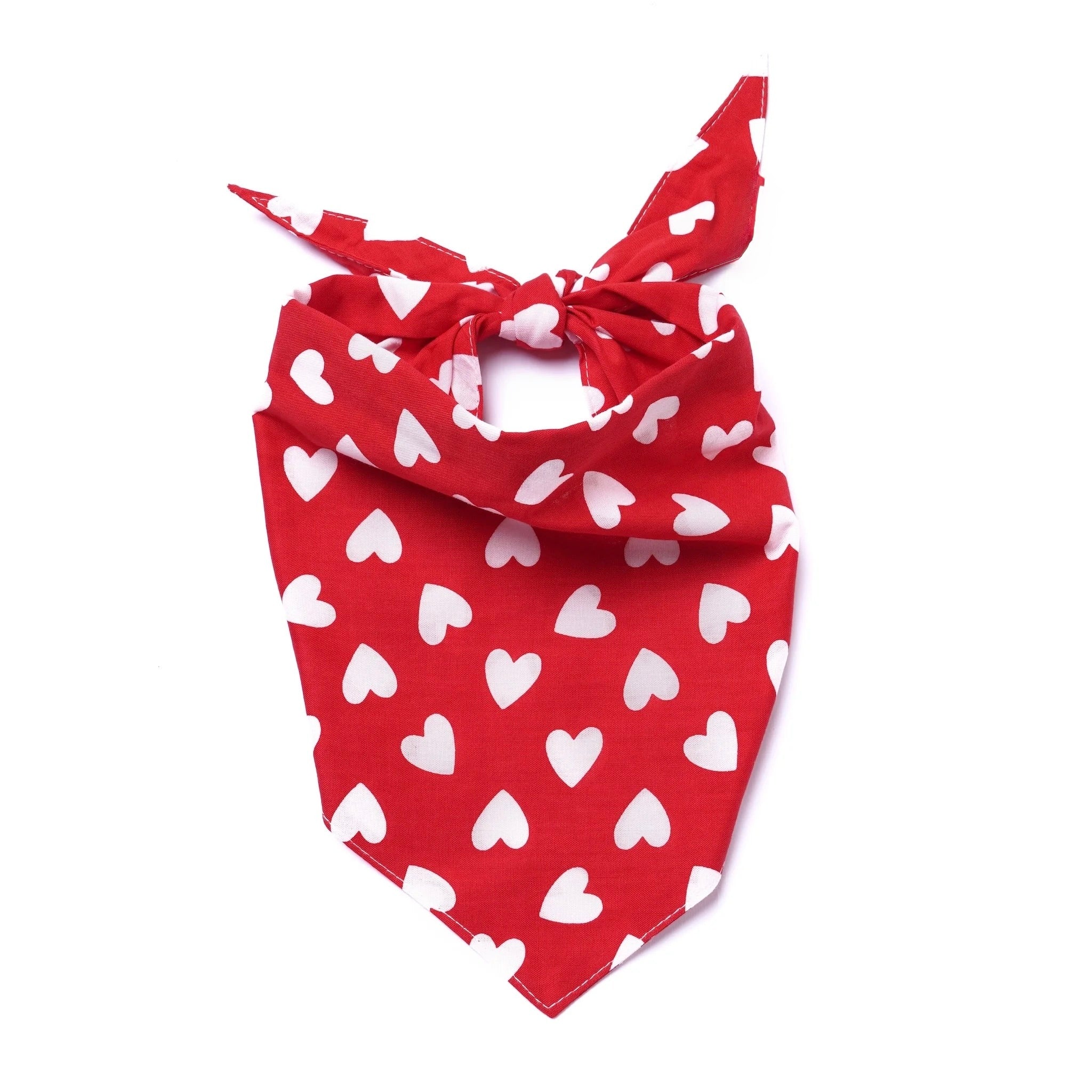 Bandana - Red with White Hearts