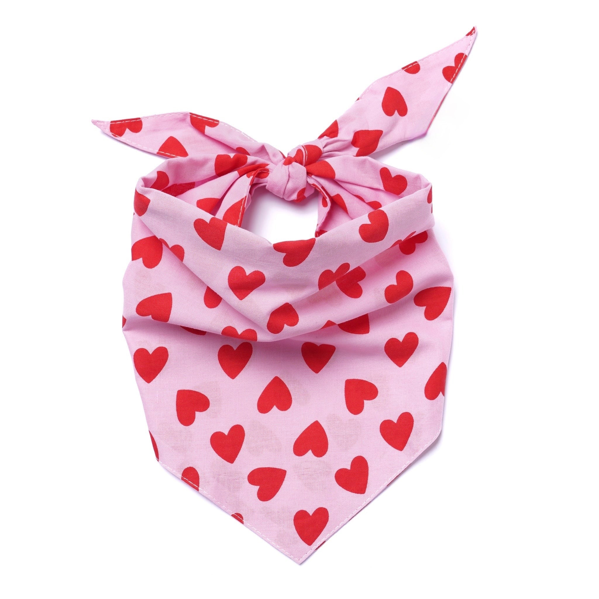 Bandana - Pink with Red Hearts